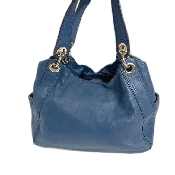y2k Vintage Michael Kors Navy Blue Ludlow Leather Drawstring Shoulder Bag - Picture 3 of 12